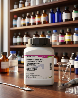 Potassium Acetate EMPROVE® ESSENTIAL 104820 dari SAFC Merck merupakan bahan kimia laboratorium dan farmasi berkualitas tinggi dengan standar Ph Eur, BP, JPE, dan E261. Cocok untuk aplikasi buffer, penelitian, quality control, industri farmasi, dan laboratorium profesional.