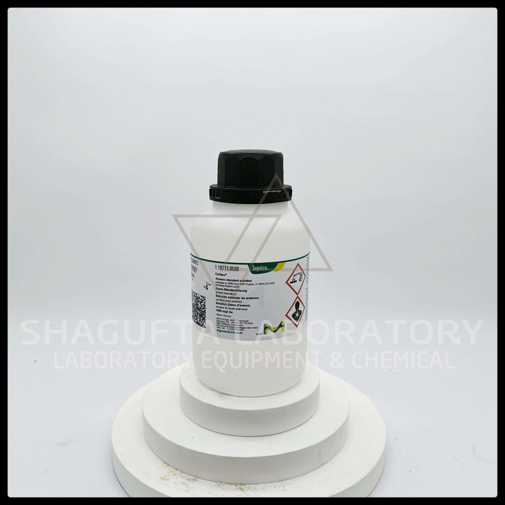 Arsenic Standard Solution 1000 mg/L As dari Supelco Certipur® merupakan larutan standar logam berat berkualitas tinggi yang traceable ke SRM NIST. Ideal untuk kalibrasi instrumen AAS, ICP-OES, dan ICP-MS pada laboratorium penelitian, QC industri, pengujian lingkungan, dan institusi pendidikan.