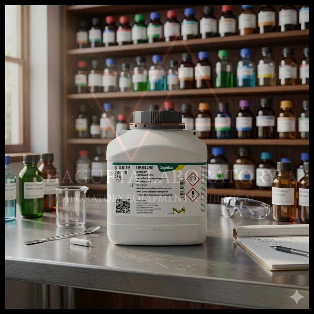 Supelco EMSURE® Tetra Sodium Diphosphate Decahydrate (Tetrasodium Diphosphate Decahydrate) grade ACS Reag. Ph Eur merupakan bahan kimia laboratorium berkualitas tinggi untuk kebutuhan analisis, penelitian, quality control (QC), pendidikan, dan aplikasi industri. Memiliki kemurnian tinggi dan standar internasional untuk hasil pengujian yang konsisten dan akurat.