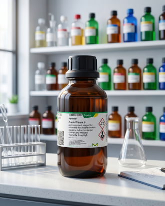 Aquastar CombiTitrant 5 Supelco kode 188005 merupakan reagen one-component untuk titrasi volumetrik Karl Fischer dengan sensitivitas sekitar 5 mg H2O/mL. Cocok digunakan untuk analisis kadar air pada laboratorium QC, farmasi, makanan, kimia, penelitian, dan industri profesional.